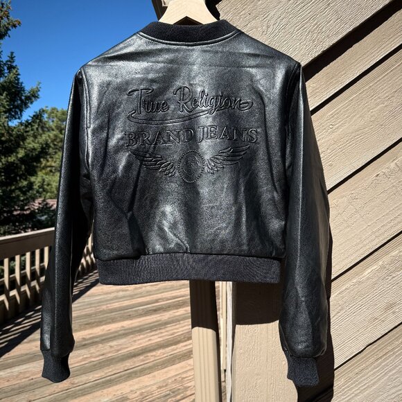 NWT True Religion Vegan Leather Cropped Bomber Jacket - Picture 5 of 14